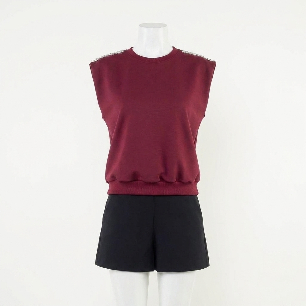 NEW THML metal button shoulder sleeveless top in burgundy